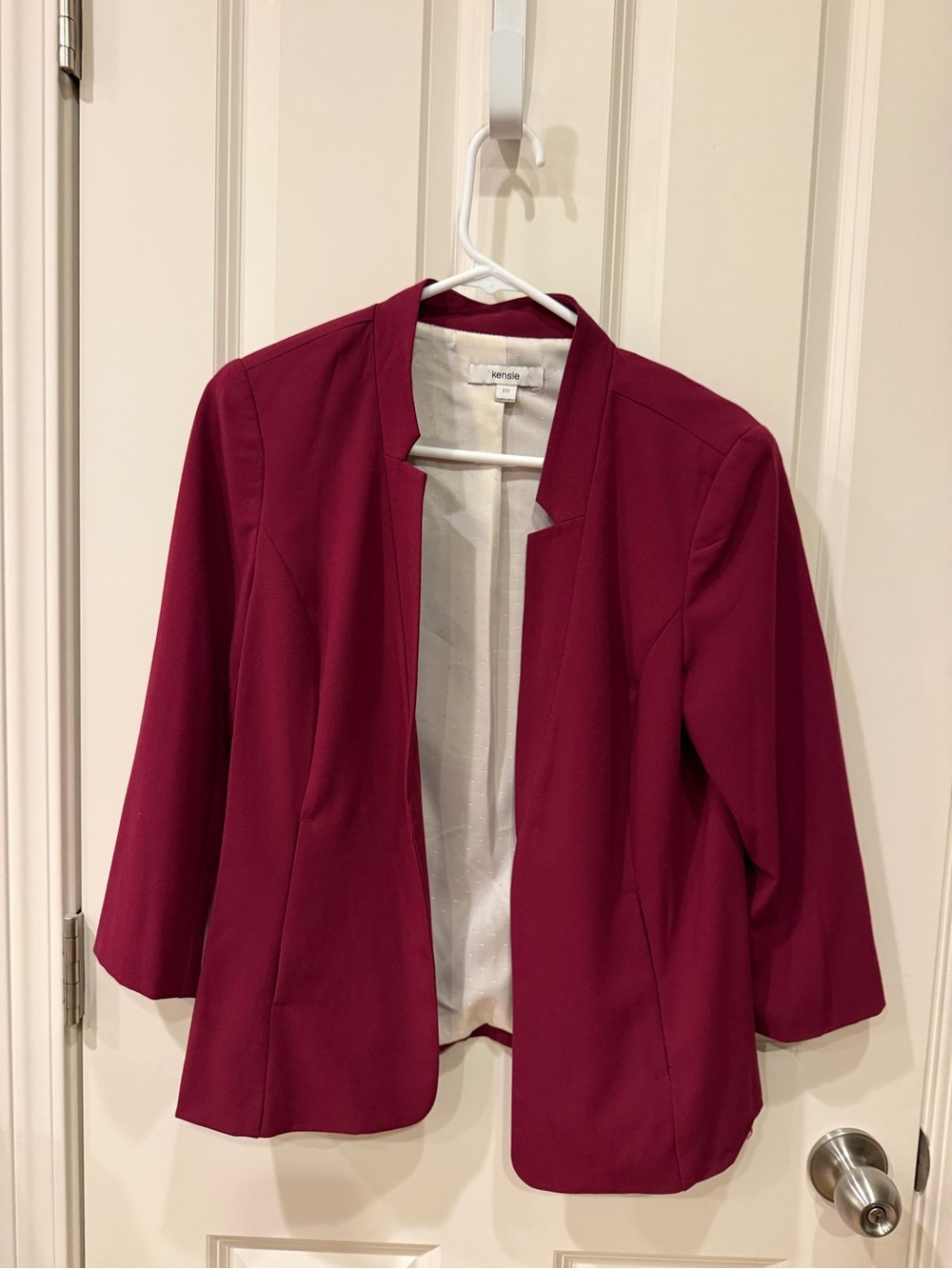 Kensie Maroon Open-Front Collarless Blazer